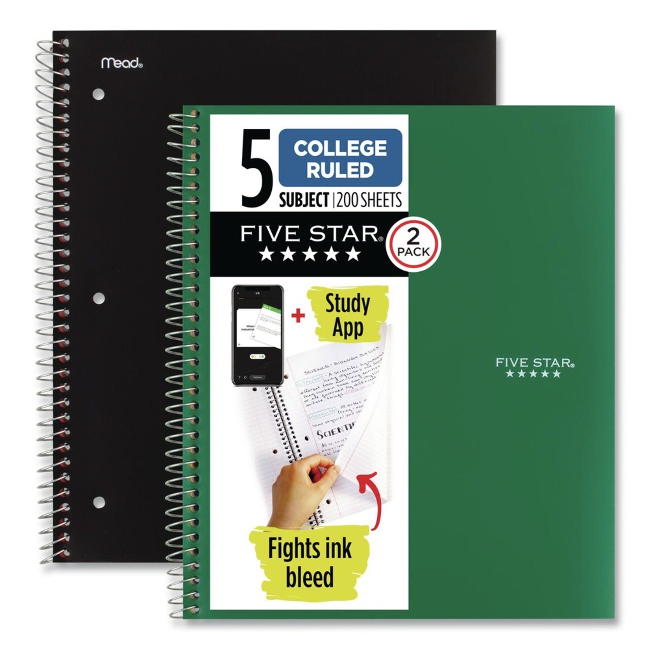 Five Star 11 x 8.5 Sheets 5-Subject Medium/College Rule Wirebound Notebook - Assorted Cover Colors (2/Pack)